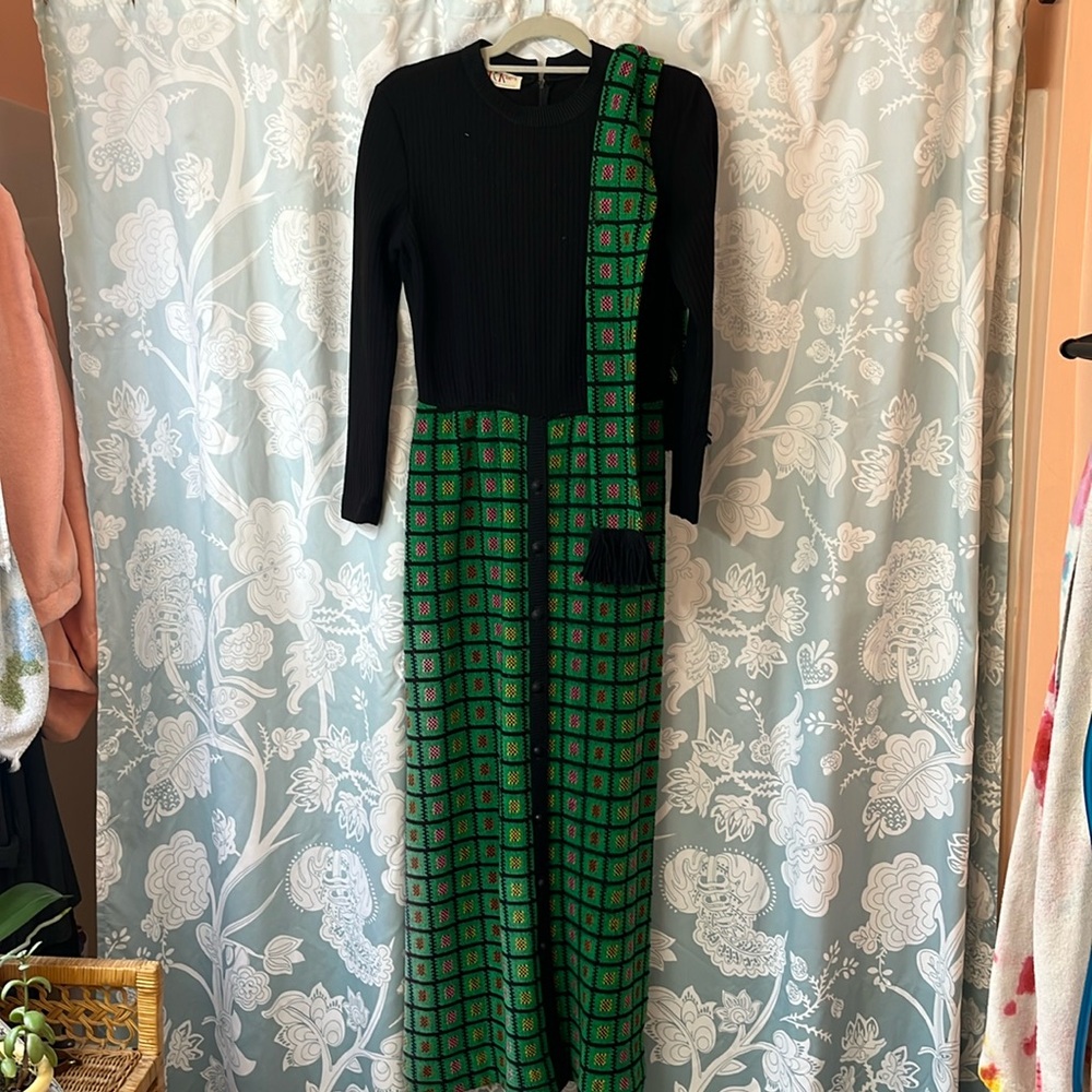 1960s R&K Knits Mock Neck Maxi Dress with Scarf/Belt